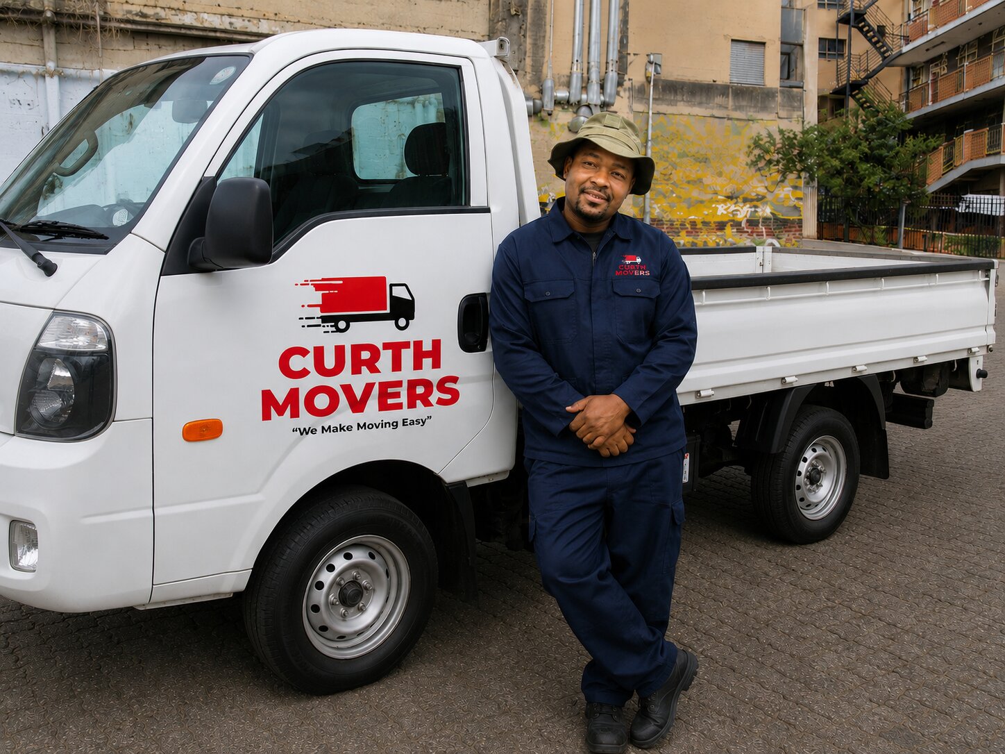Curth Movers driver beside the truck
