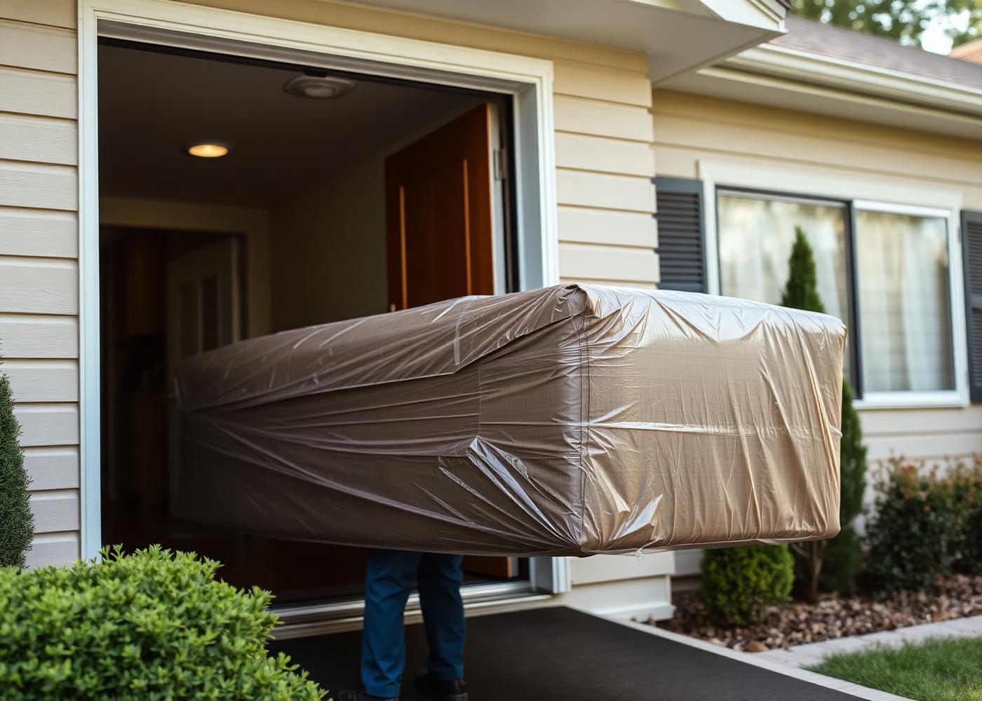 Curth Movers crew carrying wrapped furniture